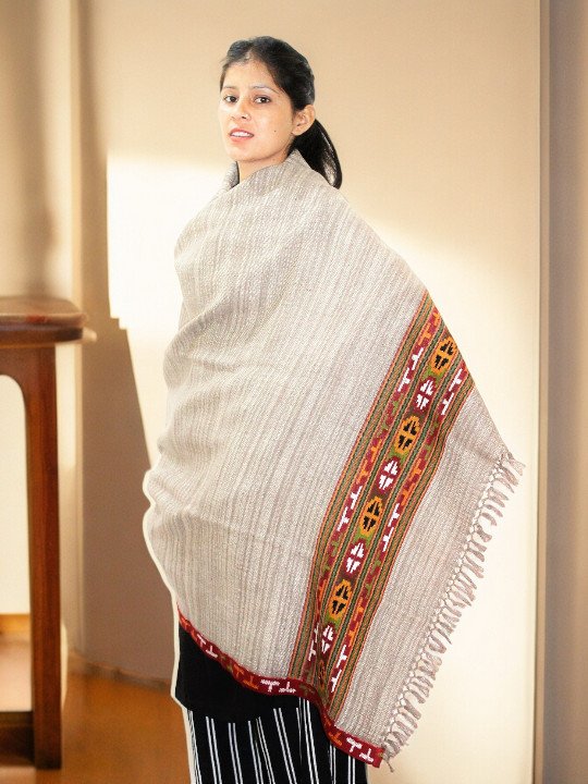 Designer Handloom Woven Pure Wool Shawl for Women Himachal Box