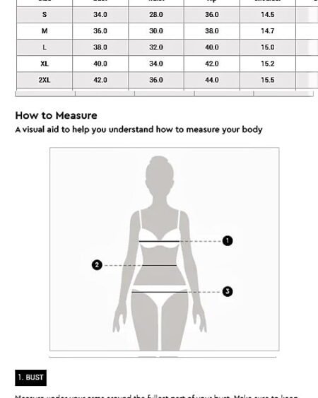 Kullu Ladies Jacket Size Chart
