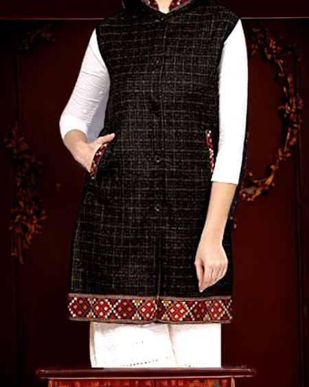 Kullu Design Women’s Long Cotton Jacket – Sleeveless, Hand-Tailored