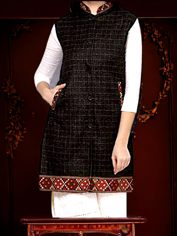 Kullu Design Women’s Long Cotton Jacket – Sleeveless, Hand-Tailored