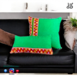 Green Kullu Shawl Design Bed Cushion Cover – Himachali Handloom for Your Home