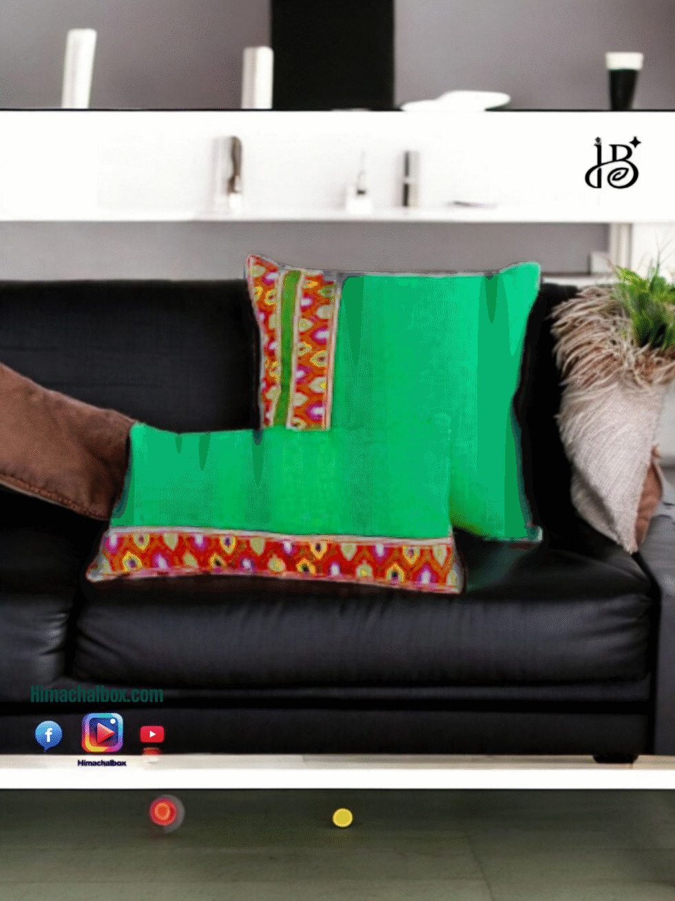 Green Kullu Shawl Design Bed Cushion Cover – Himachali Handloom for Your Home