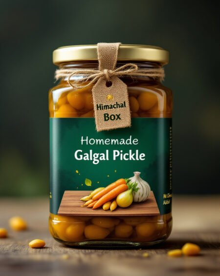 Homemade Galgal pickle (Himachali lemon achaar) in a traditional jar, made from mountain citrus fruits using local spices – tangy, spicy, and handcrafted in Himachal