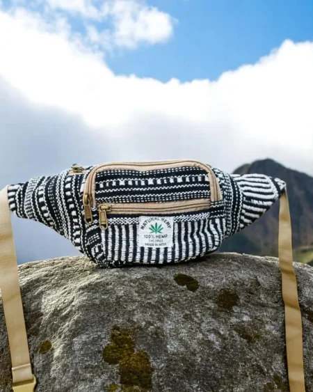 Himalayan Hemp Waist Bag – Black & White Handwoven Utility Pouch - Himachalbox.com