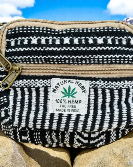 Himalayan Hemp Waist Bag – Black & White Handwoven Utility Pouch - Himachalbox.com