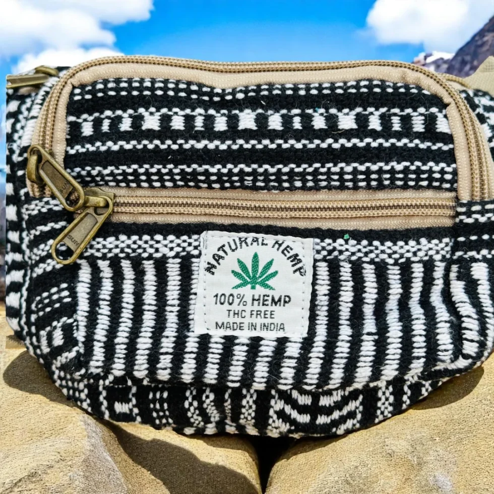 Himalayan Hemp Waist Bag – Black & White Handwoven Utility Pouch - Himachalbox.com