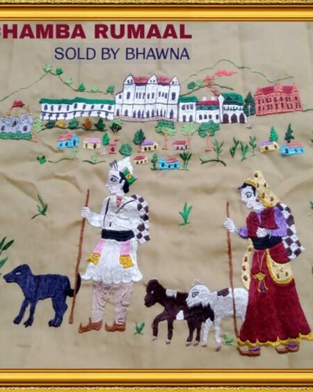 Chamba Rumal – GI-Certified Hand-Embroidered Village Life Scene by Bhawna