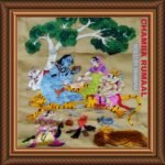 Buy a handcrafted Chamba Rumal featuring Shiv Parivar embroidery in traditional Himachali style by artisan Bhawna. GI-tagged spiritual wall art in framed cotton fabric.