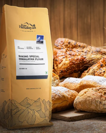 Versatile, finely milled Baking Special Himalayan Flour made from natural, unbleached wheat grown in the Himalayas. Ideal for cakes, naan, cookies, and flatbreads. Diabetic-friendly and gut-friendly.