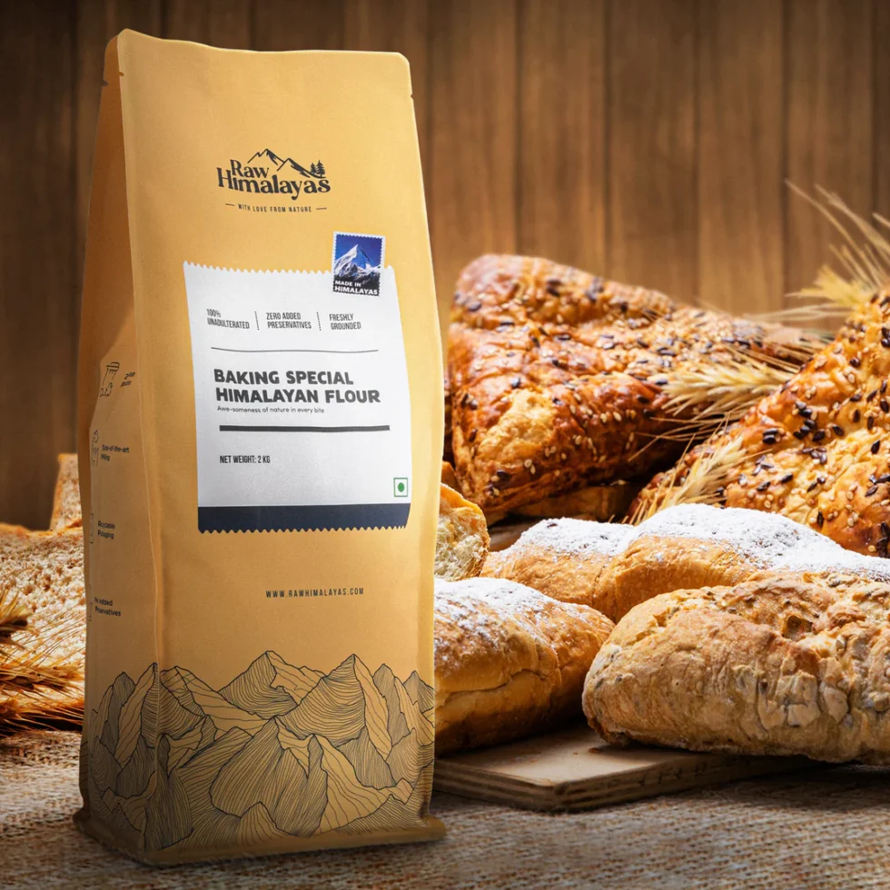 Versatile, finely milled Baking Special Himalayan Flour made from natural, unbleached wheat grown in the Himalayas. Ideal for cakes, naan, cookies, and flatbreads. Diabetic-friendly and gut-friendly.