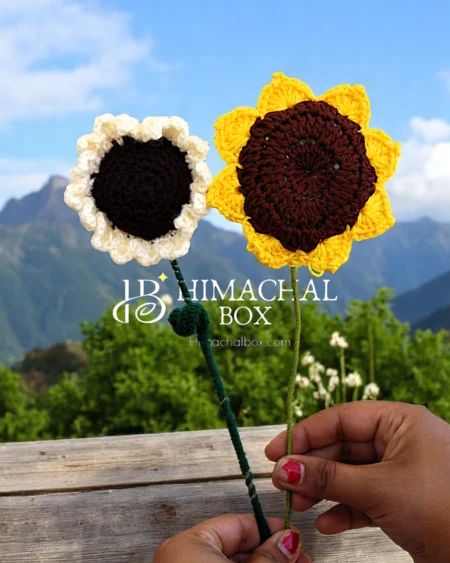 Crochet Sunflower, Daisy & Pink Bloom Bunch – Handmade Wool Flowers from Himachal Eco-Friendly Decor & Gift