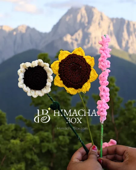 Crochet Sunflower, Daisy & Pink Bloom Bunch – Handmade Wool Flowers from Himachal Eco-Friendly Decor & Gift
