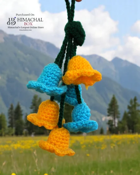 Handmade Crochet Bell Flower Bunch – Himalayan Craft Charm in Blue & Yellow