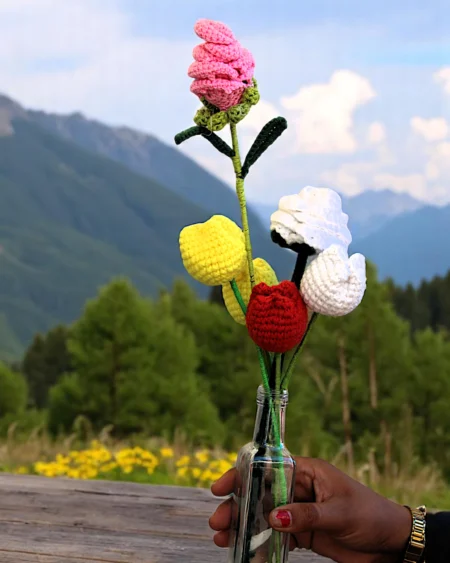 Crochet Rose Combo Flower - Made with sustainable yarn and zero-waste crafting methods