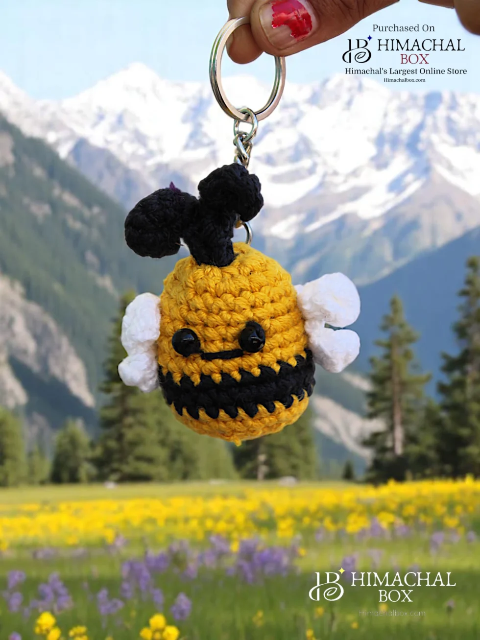 Handmade Hand Crochet Bee Keychain – Cute Yellow Buzzing Charm Available on HimachalBox