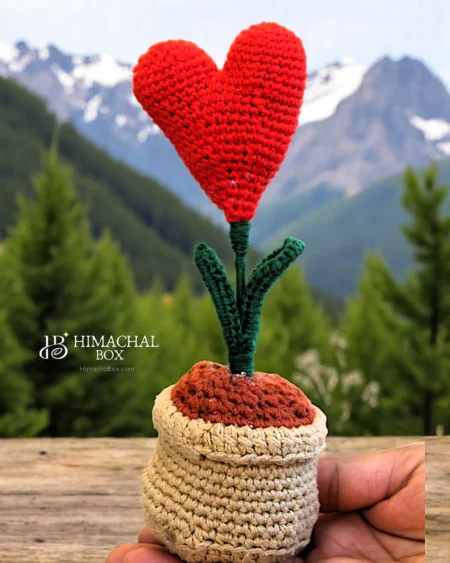 Handmade Hand Crochet Heart Plant – Cute Woolen Pot Toy for Gifting and Decor - Himachalbox.com