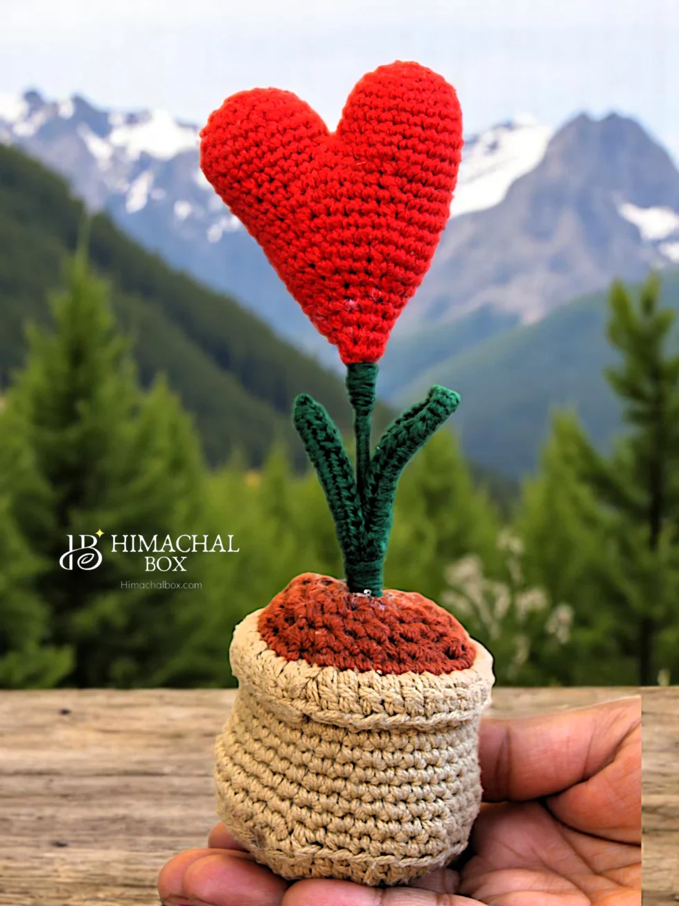 Handmade Hand Crochet Heart Plant – Cute Woolen Pot Toy for Gifting and Decor - Himachalbox.com