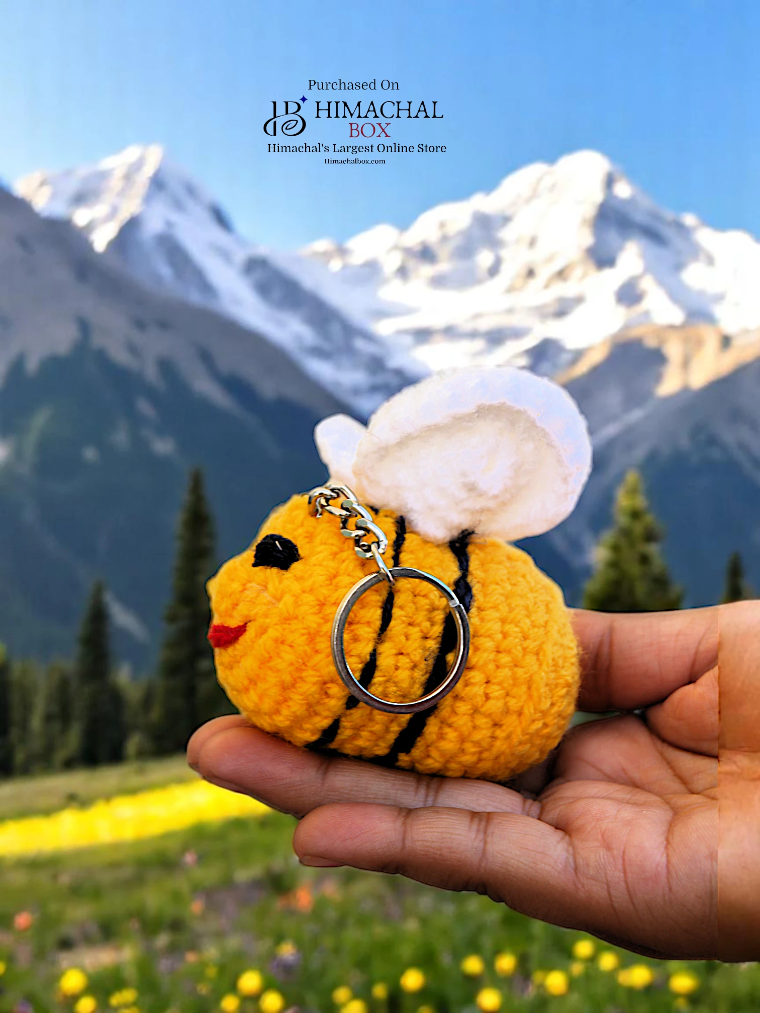 Crochet Smiley Ball with Bunny Ears – Handmade Wool Toy Keychain By Himachalbox