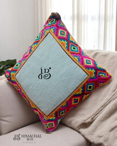 Handwoven Pahadi Cushion Cover with Kullu Patti – Celebrate Himachali Heritage at Home