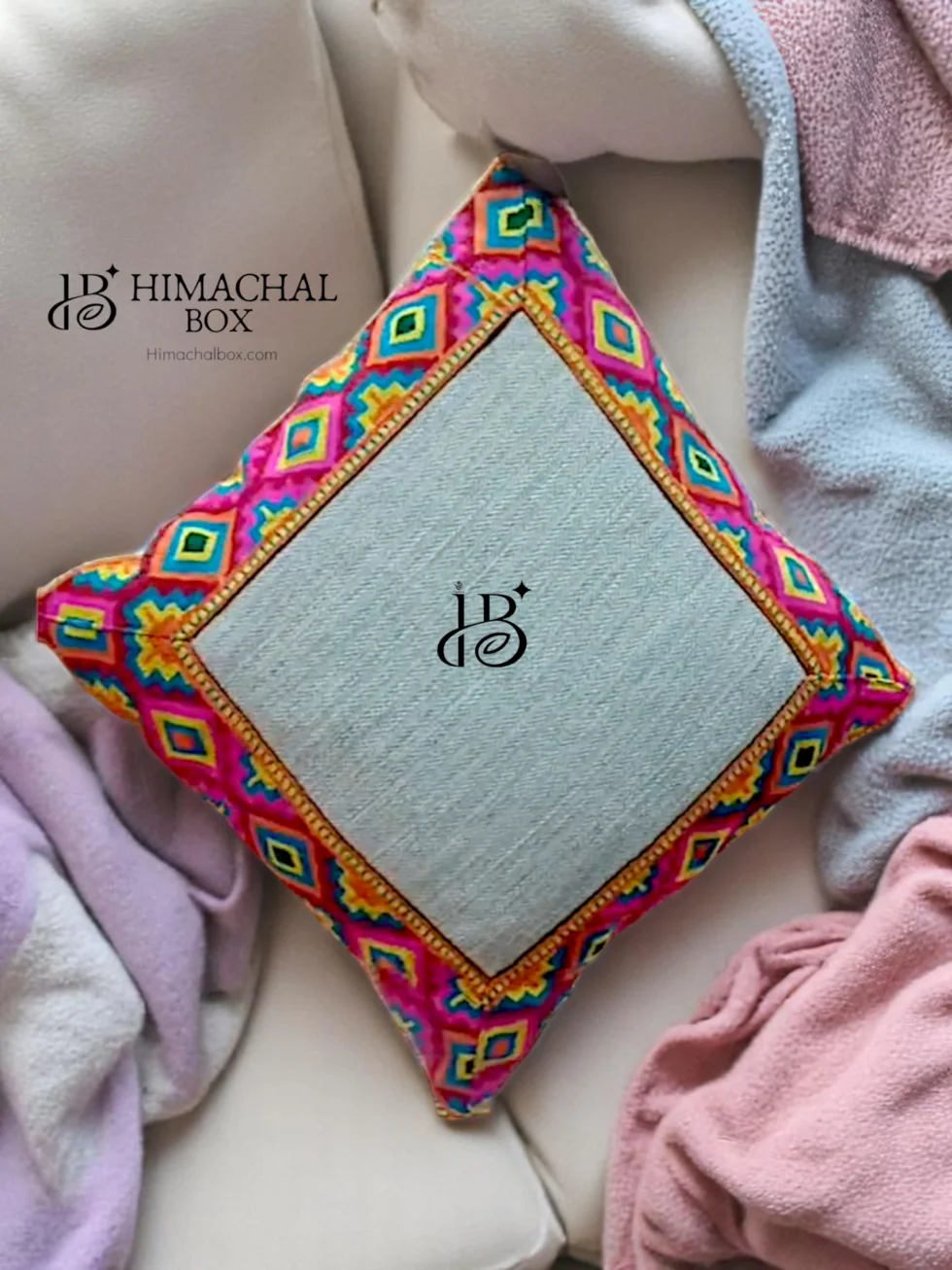Handwoven Pahadi Cushion Cover with Kullu Patti – Celebrate Himachali Heritage at Home