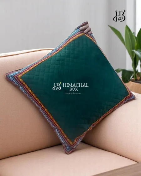 Add a fresh traditional touch to your space with our green Himachali cushion cover featuring vibrant Kullu Patti. Handmade and perfect for giving your room a cozy cultural vibe!