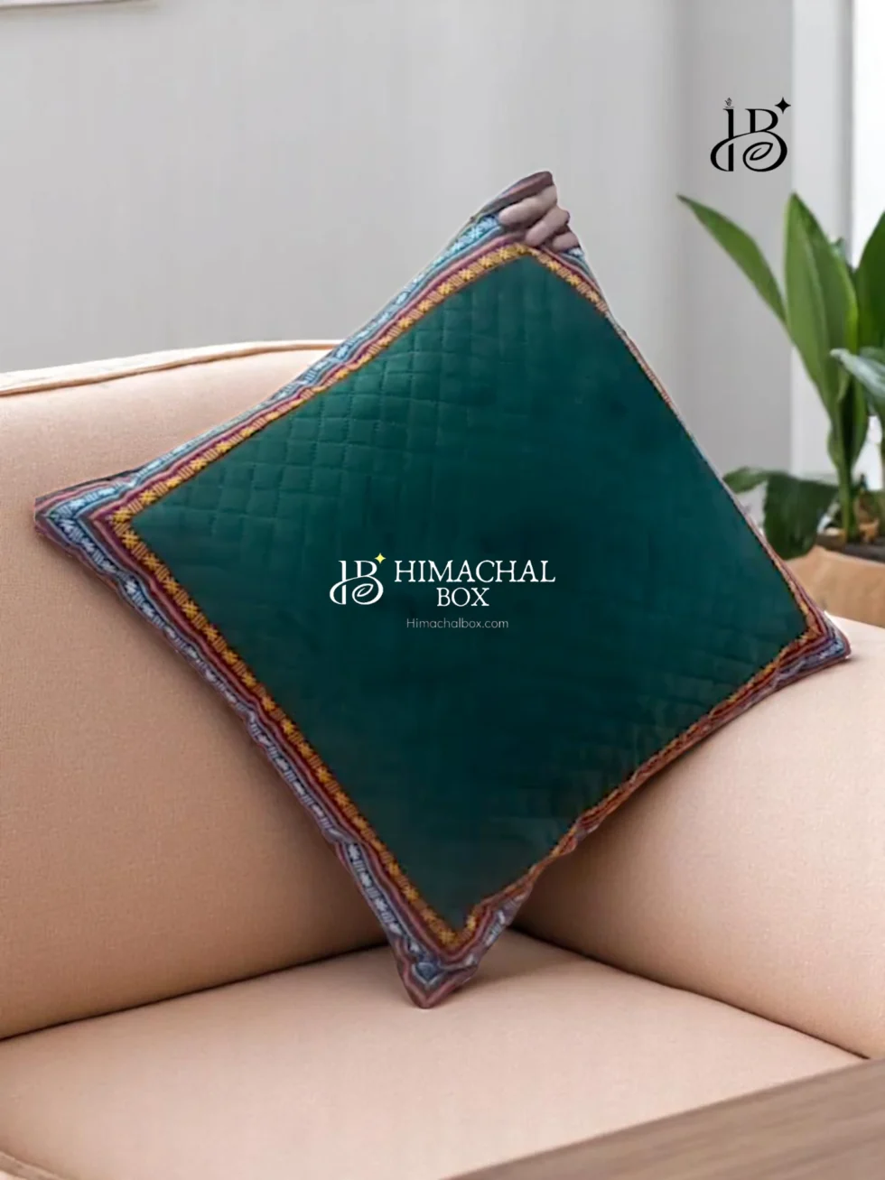 Add a fresh traditional touch to your space with our green Himachali cushion cover featuring vibrant Kullu Patti. Handmade and perfect for giving your room a cozy cultural vibe!