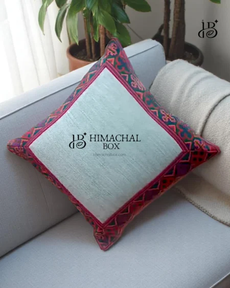 Brighten your home with a colorful Himachali cushion cover featuring authentic Kullu Patti. A handcrafted blend of culture, tradition, and charm for your bedroom or lounge.