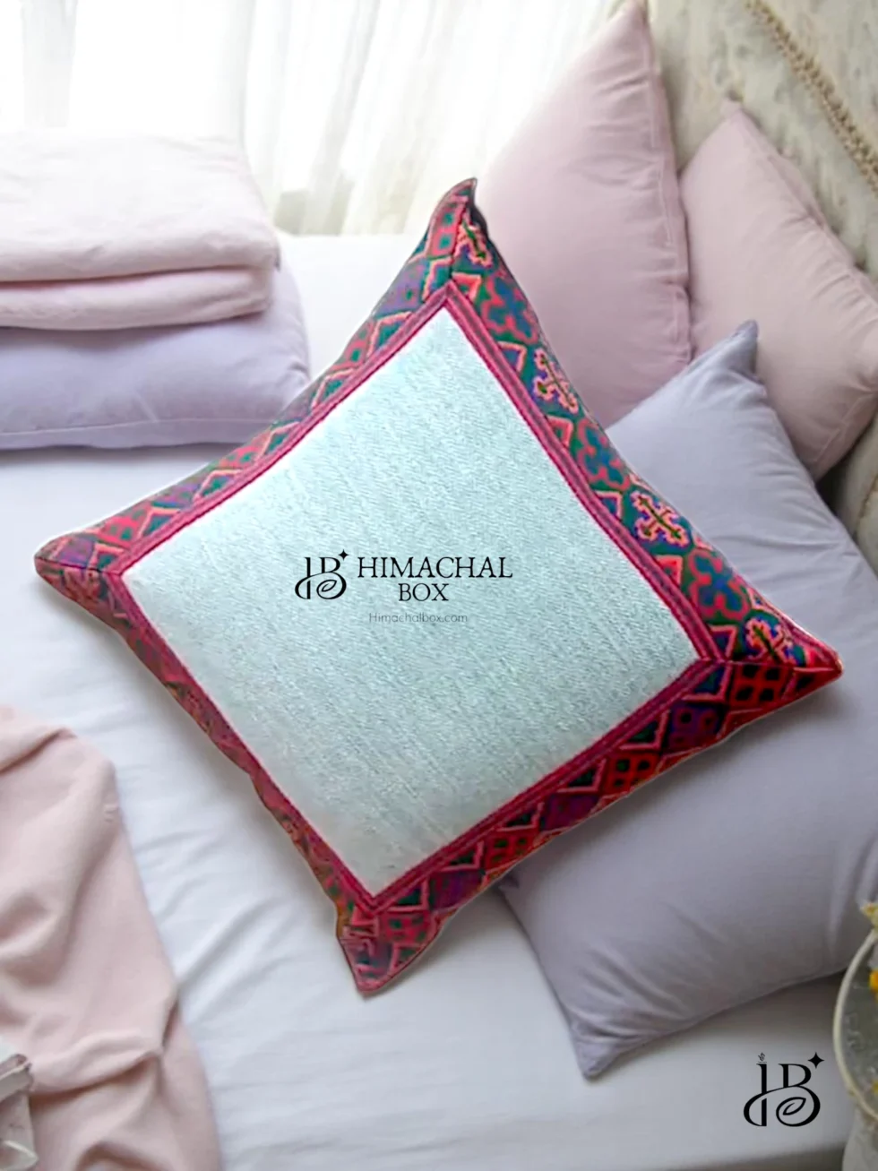 Brighten your home with a colorful Himachali cushion cover featuring authentic Kullu Patti. A handcrafted blend of culture, tradition, and charm for your bedroom or lounge.