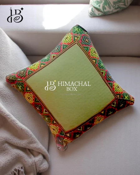 Himachali Cushion Cover with Traditional Kullu Border – Handwoven Heritage for Your Home