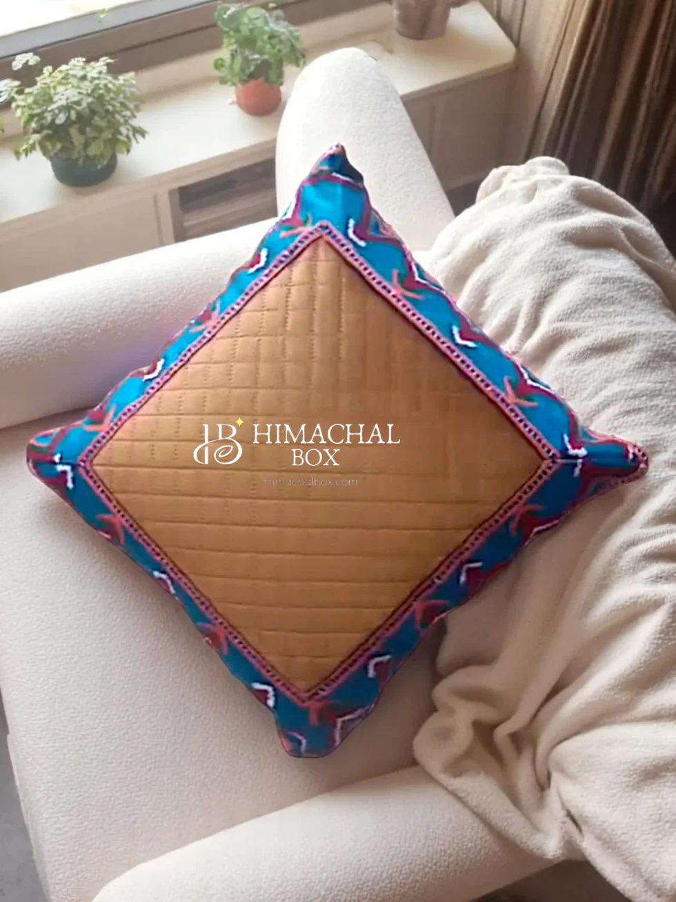 Himachali Handcrafted Cushion Cover with Kullu Border – Ethnic Elegance for Every Room