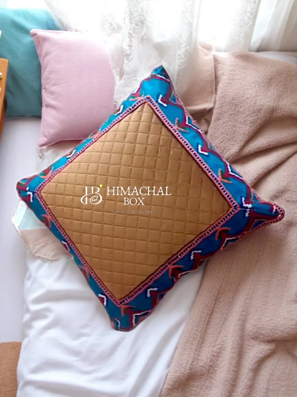 Himachali Handcrafted Cushion Cover with Kullu Border – Ethnic Elegance for Every Room