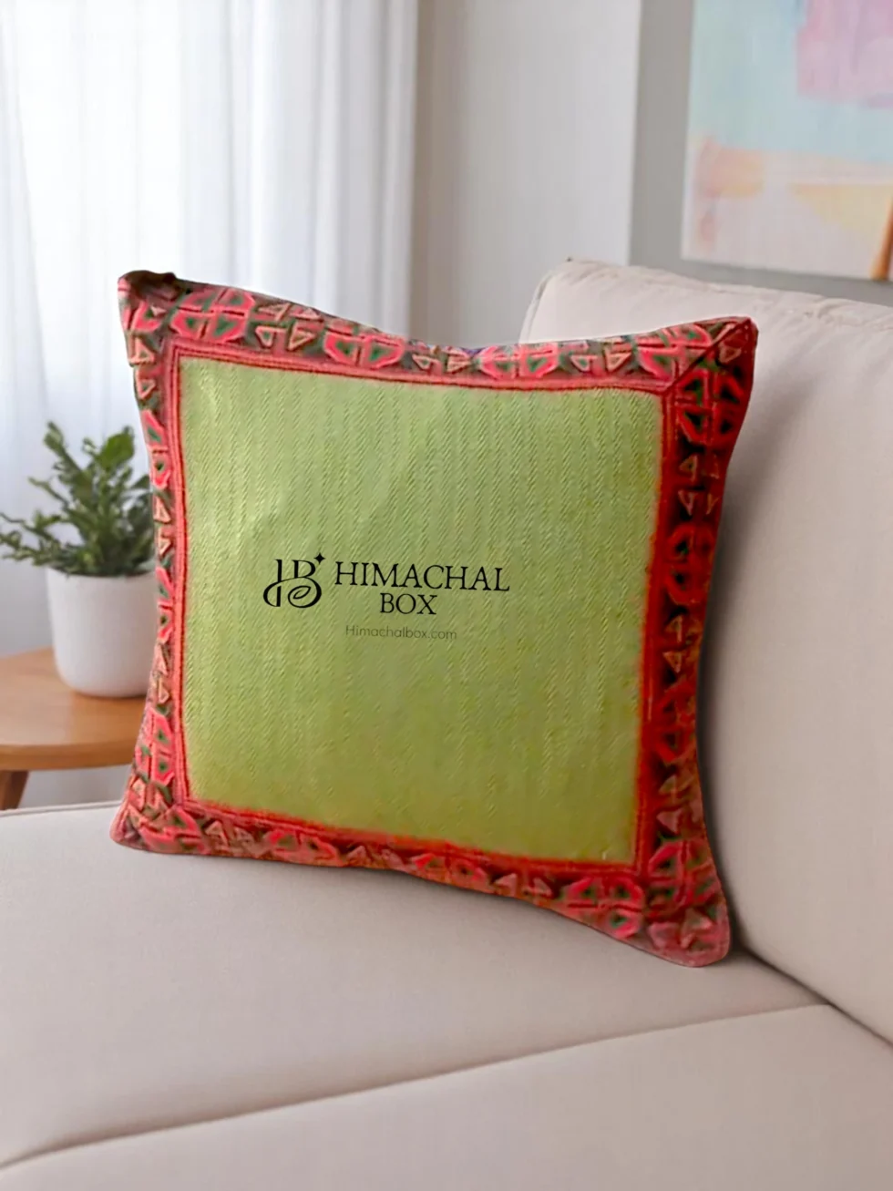 Traditional Himachali Cushion Cover with Handwoven Kullu Patti – Crafted Elegance for Every Home - Himachalbox.com