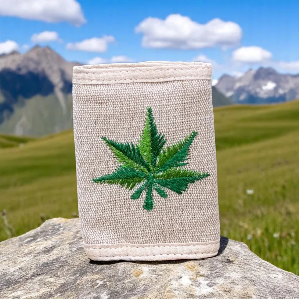 Trendy Pahadi Hemp Wallet with Bhang Leaf Embroidery – Handmade in Himachal - Himachalbox.com