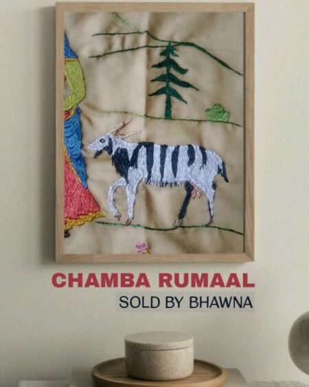 Chamba Rumal – GI-Certified Hand-Embroidered Village Life Scene by Bhawna - Himachalbox.com