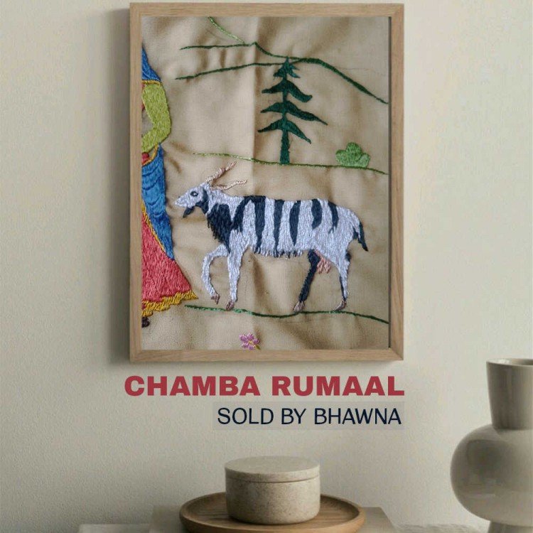 Chamba Rumal – GI-Certified Hand-Embroidered Village Life Scene by Bhawna - Himachalbox.com