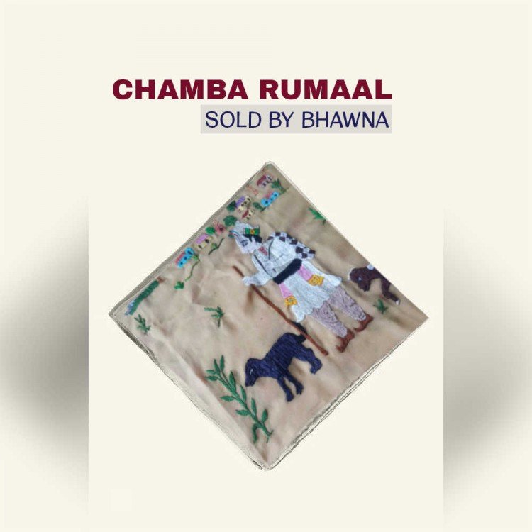 Chamba Rumal – GI-Certified Hand-Embroidered Village Life Scene by Bhawna - Himachalbox.com