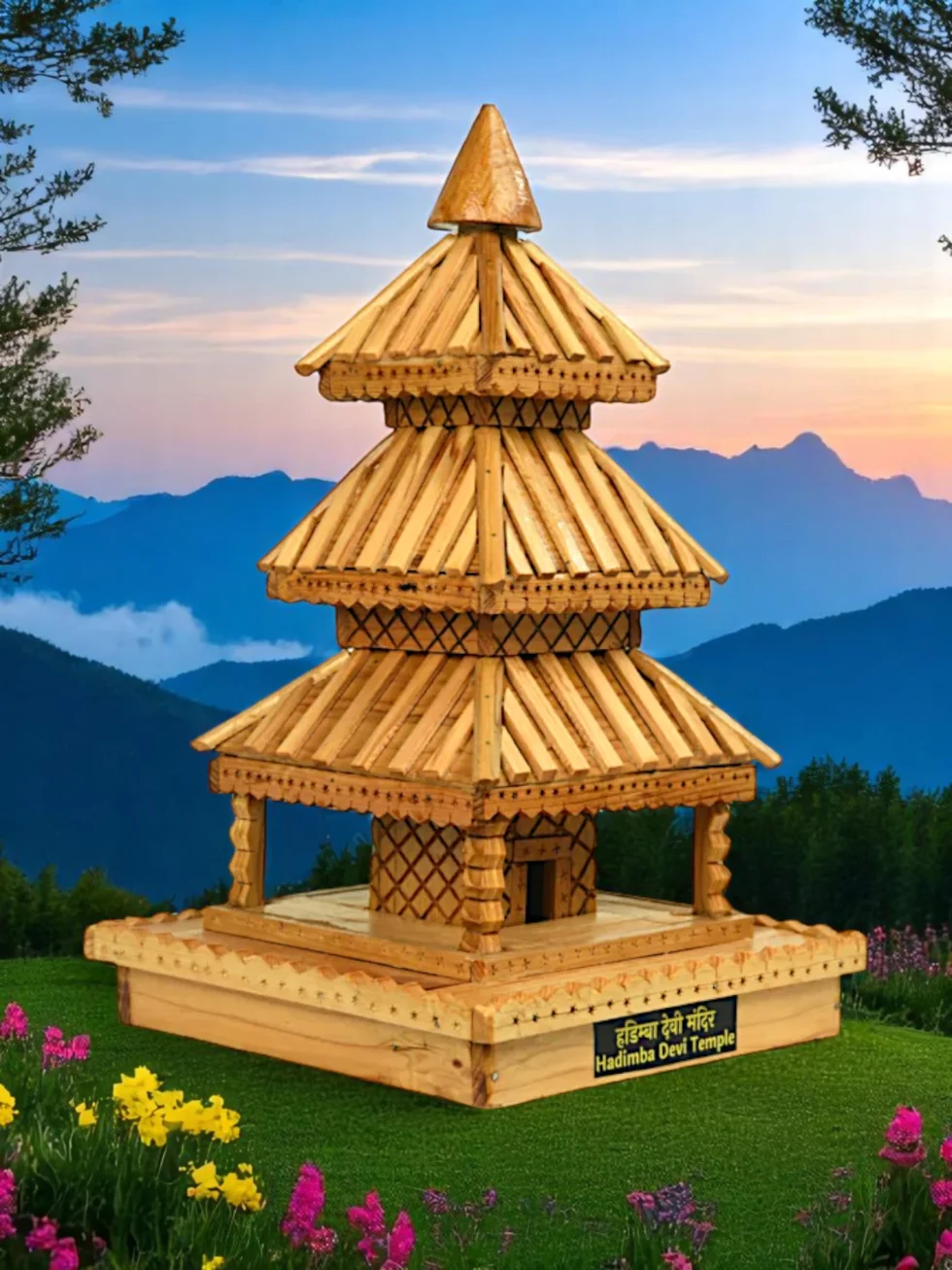 Handcrafted Wooden Replica of Hadimba Devi Temple – Manali’s Iconic Pagoda-Style Heritage Gift