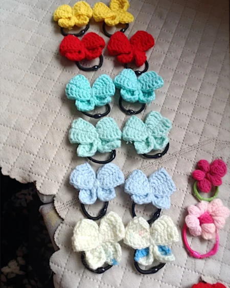 Handmade Crochet Bow Hair Rubber Bands – Multicolor Hair Accessories