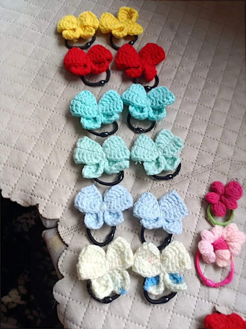 Handmade Crochet Bow Hair Rubber Bands – Multicolor Hair Accessories