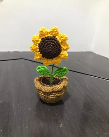 Handmade Crochet Sunflower in Yarn Pot – Desk Decor