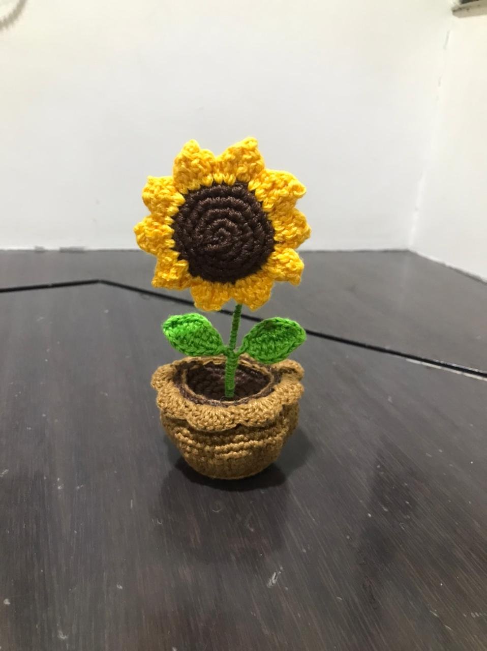 Handmade Crochet Sunflower in Yarn Pot – Desk Decor