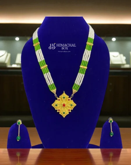 Himachali Ghau Necklace with Earrings – Green Stone Traditional Jewellery Set