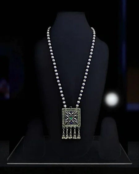 Himachali Kanth Mala With Earrings Set – Artificial Silver & White Metal Beaded Necklace