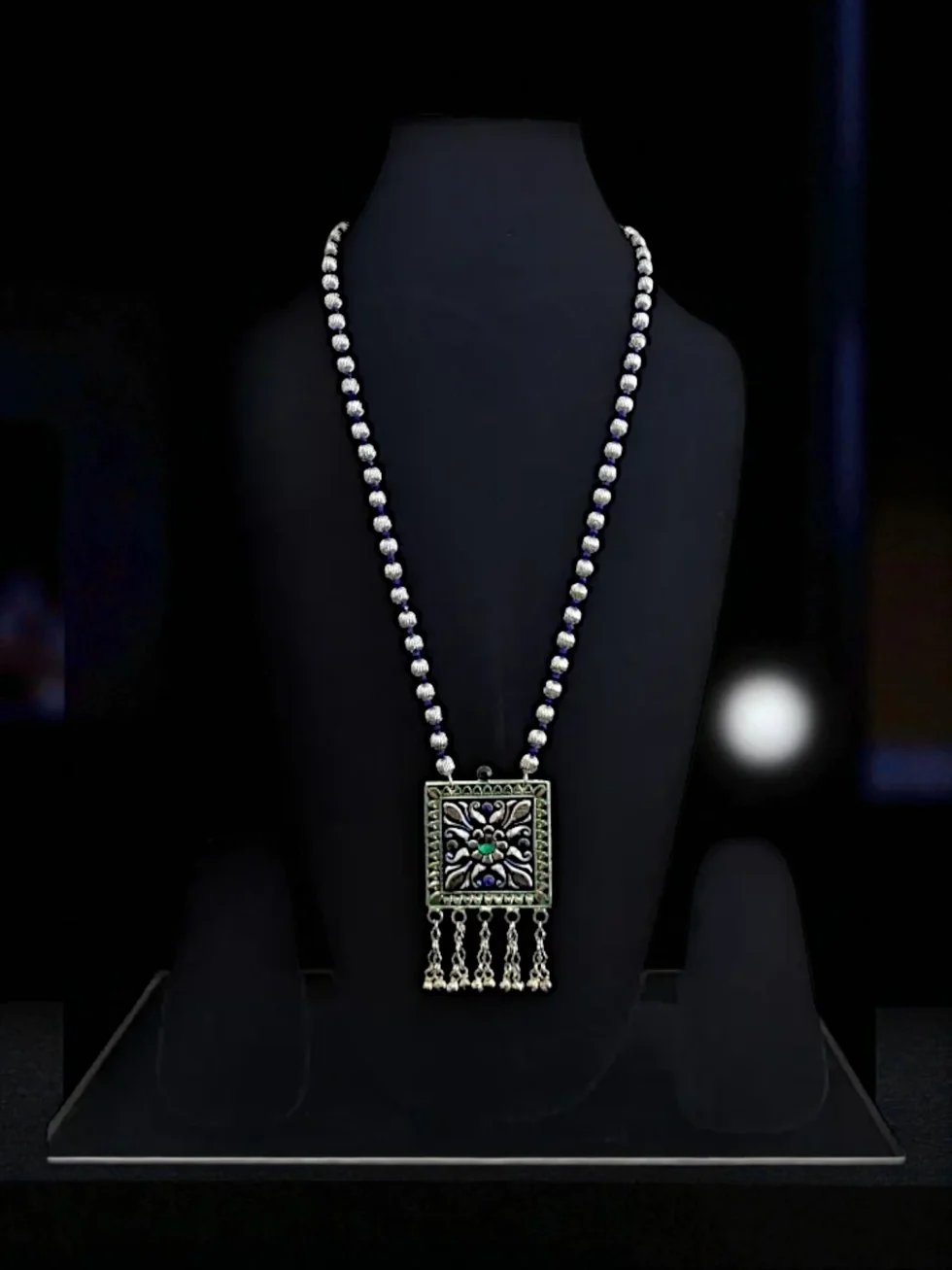 Himachali Kanth Mala With Earrings Set – Artificial Silver & White Metal Beaded Necklace
