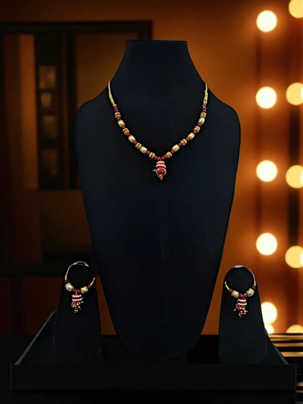 Himachali Traditional Bragar Set Necklace with Kan Baali – Handcrafted Gold-Toned Ethnic Jewelry for Women
