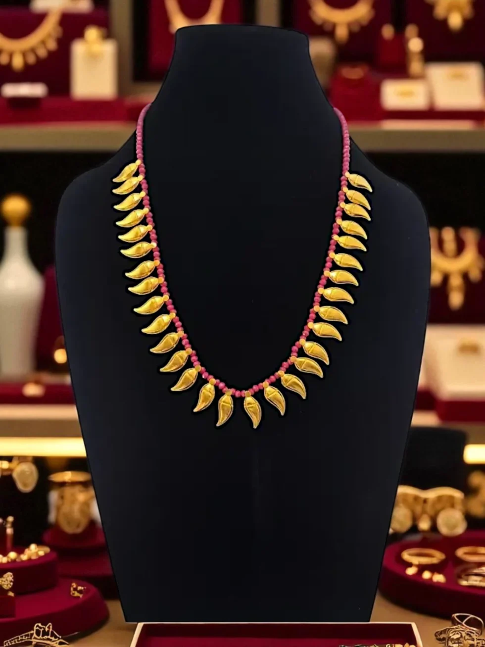 Himachali & Uttarakhand Champakali Amli Necklace with Beaded Mala – Gold-Toned Ethnic Jewelry