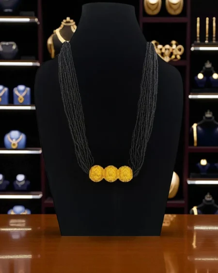 Kinnauri Tarmani Necklace – High-Quality Brass with Beaded Black Malla Gold-Like Finish Ethnic Jewellery.