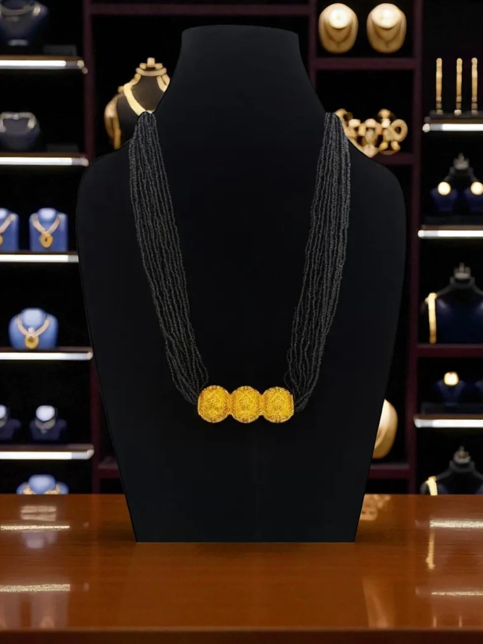 Kinnauri Tarmani Necklace – High-Quality Brass with Beaded Black Malla Gold-Like Finish Ethnic Jewellery.