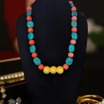Kinnauri Tarmani Necklace – High-Quality Brass with Beaded Stones Gold-Like Finish Ethnic Jewelry