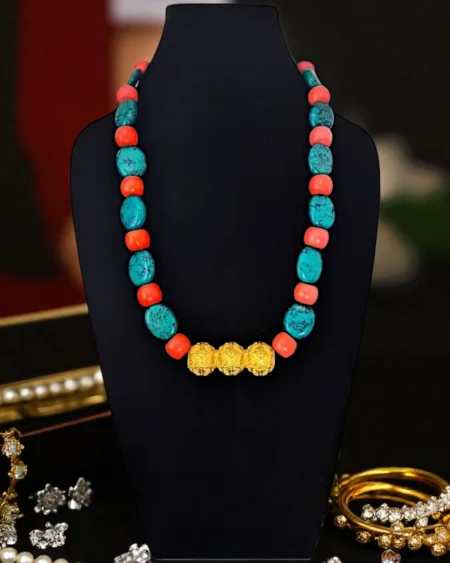 Kinnauri Tarmani Necklace – High-Quality Brass with Beaded Stones Gold-Like Finish Ethnic Jewelry